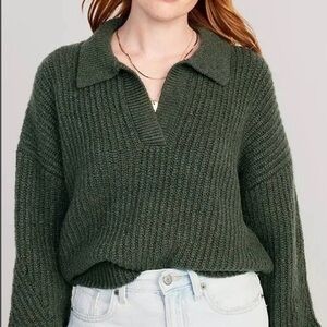 Olive Green Chunky Knit Collar Sweater